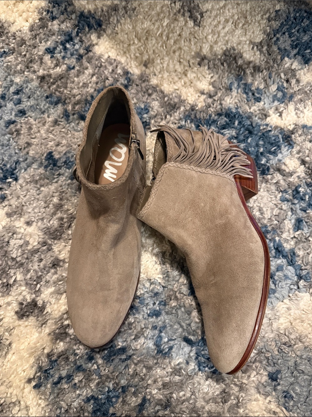 Sam Edelman Fringe Suede Ankle Boots - Taupe